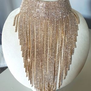 Rhinestones long chain choker collar necklace